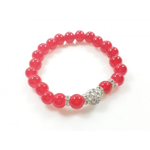 Pulsera Elástica con Mostacillas Perla y Bola de Fuego